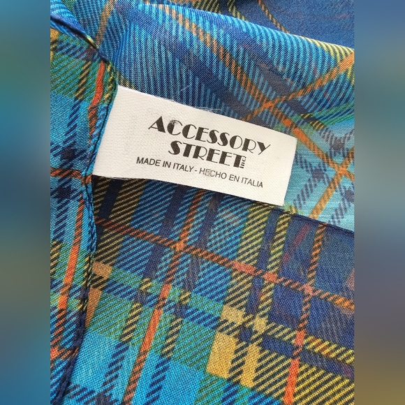 Accessory Street Blue Yellow Green Plaid Sheer Long Neck Scarf - Picture 3 of 4